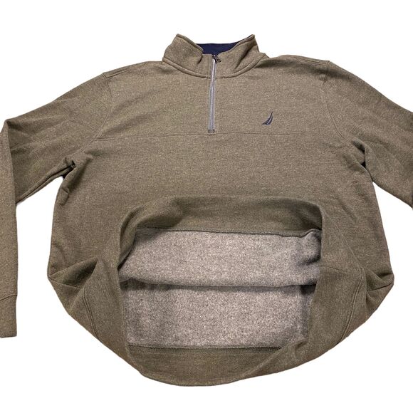 Nautica Sweater Men's Large Green Cotton Long Sleeve Logo Quarter Zip Pullover - Picture 12 of 16